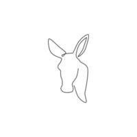 Single continuous line drawing of walking donkey for ranch logo identity. Tiny horse size mascot concept for donkey farm icon. Modern one line draw design vector illustration