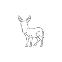 One continuous line drawing of standing donkey for logo identity. Mini horse size mascot concept for donkey ranch icon. Modern single line draw design vector illustration