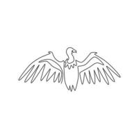 One single line drawing of large vulture for zoo logo identity. Scavenging bird of prey mascot concept for national conservation park icon. Modern continuous line draw design vector illustration