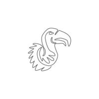 One single line drawing of large vulture for zoo logo identity. Scavenging bird of prey mascot concept for national conservation park icon. Modern continuous line draw design vector illustration
