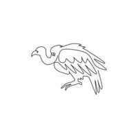 Single continuous line drawing of mystery vulture for foundation logo identity. Griffon bird mascot concept for national zoo icon. Modern one line draw design vector illustration