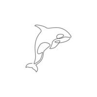 dibujo de línea continua única de gran orca adorable para la identidad del logotipo de la empresa. concepto de mascota de ballena en peligro de extinción para el icono nacional de conservación de peces. Ilustración de vector de diseño de dibujo de una línea moderna