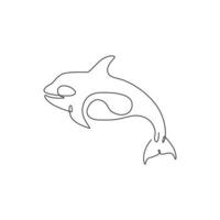 One single line drawing of big cute orca for company logo identity. Orcinus whale mascot concept for national aquatic zoo icon. Modern continuous line draw design vector illustration