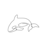 un dibujo de línea continua de una linda orca para la identidad del logotipo marino. concepto de la mascota de la ballena asesina para el icono del espectáculo del mundo marino. Ilustración de vector de diseño de dibujo de línea única moderna