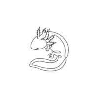 One continuous line drawing of cute axolotl for company logo identity. Water salamander mascot concept for pet lover club icon. Modern single line draw design graphic vector illustration