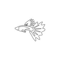 One continuous line drawing of cute guppy fish for logo identity. Millionfish pet mascot concept for aquatic icon. Modern single line draw graphic design vector illustration