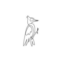 Single continuous line drawing of beauty woodpecker for company logo identity. Little cute bird mascot concept for national park icon. Modern one line draw design graphic vector illustration