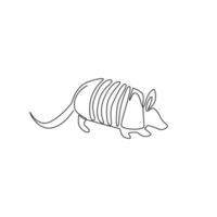 Single continuous line drawing of beauty armadillo for company logo identity. Armoured body mammal mascot concept for national conservation park icon. Modern one line draw design vector illustration