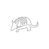 One single line drawing of exotic armadillo for company logo identity. Leathery armoured shell mammal mascot concept for national park icon. Modern continuous line draw design vector illustration