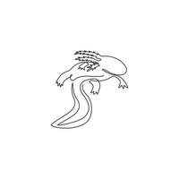 Single continuous line drawing of beauty axolotl for company logo identity. Mexican walking fish mascot concept for aquatic creature icon. Modern one line draw design vector graphic illustration