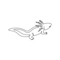 One single line drawing of adorable axolotl for company logo identity. Neotenic salamander mascot concept for aquatic creature icon. Modern continuous line draw design graphic vector illustration