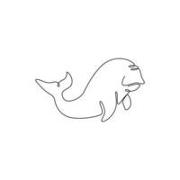 dibujo de una sola línea de dugong divertido para la identidad del logotipo náutico. concepto de mascota de cerdo de mar o camello de mar para el icono de espectáculo acuático. Ilustración de vector gráfico de diseño de dibujo de línea continua moderna