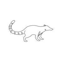 One continuous line drawing of cute coati for company logo identity. Diurnal mammals mascot concept for national zoo icon. Modern single line draw design graphic vector illustration