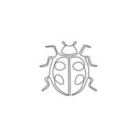 Single continuous line drawing of adorable ladybug for company logo identity. Insect mascot concept for public park icon. Modern one line draw design vector graphic illustration