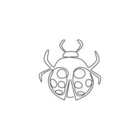 Single one line drawing of adorable ladybug for company logo identity. Little insect mascot concept for bug lover club icon. Modern continuous line draw design vector graphic illustration