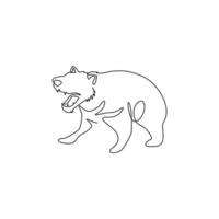 dibujo de una sola línea del furioso diablo de Tasmania para la identidad del logotipo de la organización. concepto de mascota de la isla de Tasmania para el icono de atracción turística. Ilustración de vector de diseño de dibujo de línea continua moderna