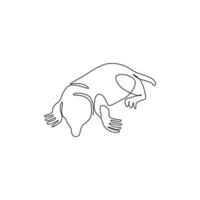 Single continuous line drawing of adorable lawn mole for logo identity. Rodent small mammal animal mascot concept for pest control icon. Modern one line draw design graphic vector illustration