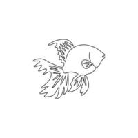 One continuous line drawing of cute goldfish for company logo identity. Freshwater fish mascot concept for aquarium tank icon. Modern single line graphic draw design vector illustration