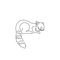 One continuous line drawing of cute red panda for company logo identity. Adorable lesser panda mascot concept for national conservation park icon. Modern single line draw design vector illustration