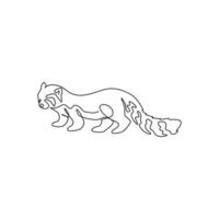 un dibujo de una sola línea del adorable panda rojo para la identidad del logotipo de la empresa. concepto de mascota oso-gato rojo del suroeste de China para el icono del zoológico nacional. Ilustración de vector de diseño de dibujo de línea continua moderna
