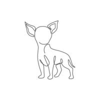 Single continuous line drawing of cute chihuahua dog for company logo identity. Purebred dog mascot concept for pedigree friendly pet icon. Modern one line draw design graphic vector illustration