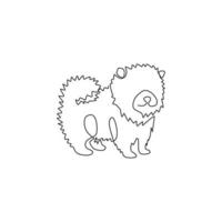 One continuous line drawing of adorable pomeranian dog for company logo identity. Purebred dog mascot concept for pedigree friendly pet icon. Modern single line draw design graphic vector illustration