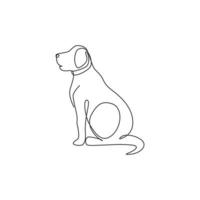 Single one line drawing of adorable labrador retriever dog for logo identity. Purebred dog mascot concept for pedigree friendly pet icon. Modern continuous one line draw design vector illustration