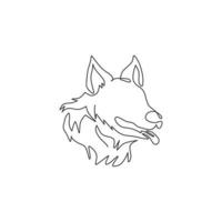 One continuous line drawing of cute german shepherd dog for security logo identity. Purebred dog mascot concept for pedigree friendly pet icon. Modern single line draw design vector illustration