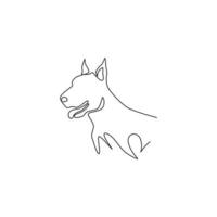 One continuous line drawing of fierce doberman dog for security company logo identity. Purebred dog mascot concept for pedigree friendly pet icon. Modern single line draw design vector illustration