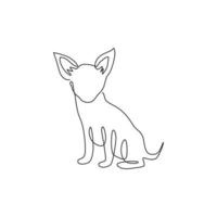 Single one line drawing of funny chihuahua dog for company logo identity. Purebred dog mascot concept for pedigree friendly pet icon. Modern continuous one line draw design vector graphic illustration