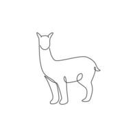 Single one line drawing of adorable alpaca for company logo identity. South American camelid mascot concept for national zoo icon. Modern continuous line draw graphic design vector illustration