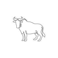 dibujo de línea continua única de ñu resistente para la identidad del logotipo de la organización. concepto de mascota de gnu grande para el icono del parque nacional de safari. Ilustración gráfica de vector de diseño de dibujo de una línea moderna