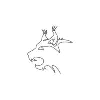 Single one line drawing of angry lynx cat head for company logo identity. Big cat predator mascot concept for national zoo icon. Modern continuous line draw design vector graphic illustration