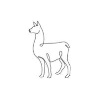 Single continuous line drawing of cute alpaca for company logo identity. Mountain llama mascot concept for national conservation park icon. Modern one line graphic draw design vector illustration
