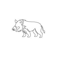 One continuous line drawing of savage common warthog for company logo identity. African savanna pig mascot concept for national safari park icon. Modern single line draw design vector illustration