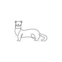 Single one line drawing of cute weasel for company logo identity. Small and active mammal predator mascot concept for national zoo icon. Modern continuous line draw design vector graphic illustration