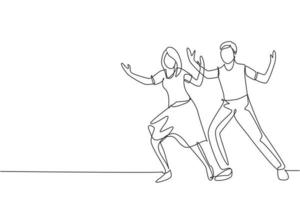 Single continuous line drawing people dancing salsa. Couples, man and woman in dance. Pairs of dancers with waltz tango and salsa styles moves. Dynamic one line draw graphic design vector illustration