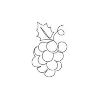 Single continuous line drawing healthy organic grapes for vineyard logo identity. Fresh tropical fruitage concept for fruit orchard garden icon. Modern one line draw graphic design vector illustration