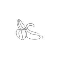 Single continuous line drawing slice ripe healthy organic banana orchard logo identity. Fresh tropical fruitage concept for fruit garden icon. Modern one line graphic draw design vector illustration