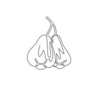 Single continuous line drawing of whole healthy organic bell fruits for orchard logo identity. Fresh rose apple fruitage concept for fruit garden icon. Modern one line draw design vector illustration