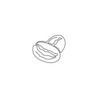 Single continuous line drawing of whole healthy organic coffee bean for cafe logo identity. Fresh aromatic been concept for coffee shop icon. Modern one line draw design vector graphic illustration