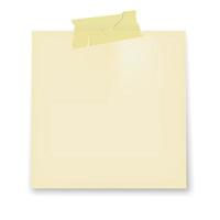 A piece of blank paper note taped on the white background. Empty paper note template with adhesive tape. Suitable for memo and notepad mockup vector illustration.