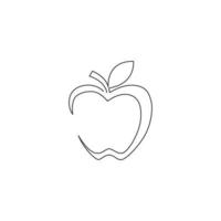 un dibujo de línea continua de manzana orgánica sana entera para la identidad del logotipo de huerto. concepto de fruitage nutritivo fresco para el icono de jardín de frutas. Ilustración de vector gráfico de diseño de dibujo de una sola línea moderna