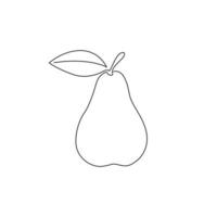 Single continuous line drawing of whole healthy organic pear for orchard logo identity. Fresh summer fruitage concept for fruit garden icon. Modern one line draw design vector graphic illustration