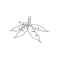 Single continuous line drawing of whole healthy organic cassava for plantation logo identity. Fresh Edible starchy tuberous root concept for farm icon. Modern one line draw design vector illustration