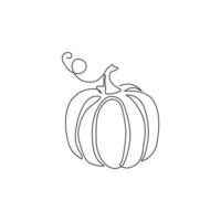 dibujo de línea continua única de calabaza orgánica saludable redonda grande entera para la identidad del logotipo de huerto. concepto de fruitage de otoño fresco para el icono de jardín de frutas. Ilustración de vector de diseño de dibujo de una línea moderna