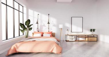 Bedroom interior loft style with frame on white wall brick. 3D rendering photo