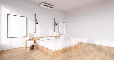 Beautiful Dormitorio Estilo Loft Interior Con Marco En Pared De Ladrillo Blanco. Representación 3d foto