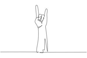 Single one line drawing rock on gesture symbol. Heavy metal hand gesture. Nonverbal signs or symbols. Hand variation shape concept. Modern continuous line draw design graphic vector illustration