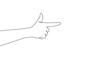 Single one line drawing hand making gun gesture. Hand shot or weapon sign or symbol. Nonverbal or touching hand symbol. Hand variation shape concept. Continuous line design graphic vector illustration